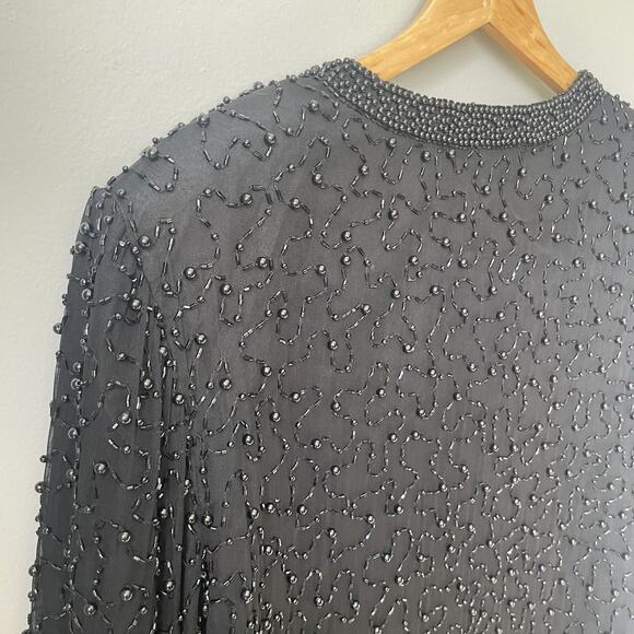 NWT Cote d Azur Evening Formal Silk Beaded Long Sleeve Formal Women’s Size Large - Picture 3 of 11